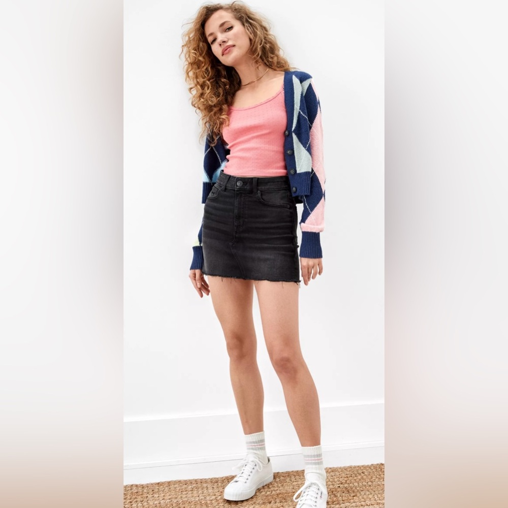 American Eagle AE Ne(x)t Level Stretch Black WashDenim Mini Skirt Size 23 NWT